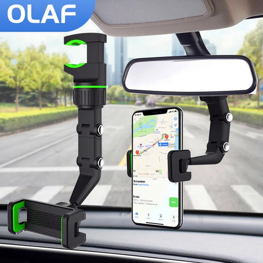 Auto Rearview Mirror Car Phone Holder 360° Rotating CellPhone Mount Stand Support in Car For iPhone 13 12 Car Mobile Clip Bracke