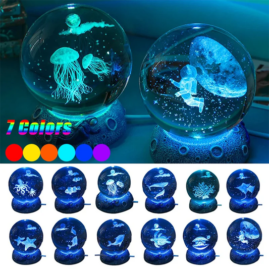 Crystal Ball Night Lights Glowing Sea Jellyfish Astronaut Table Lamp USB Atmosphere Lamp Table Decorations Kid Gifts Night Lamp